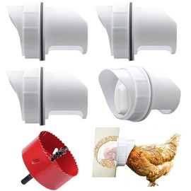 Chicken Feeder Kit, No Waste Waterproof Automatic Poultry Feeder 4 Ports 1 Hole Saw with Covers for Buckets, Bins, Troughs