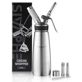 Sivaphe 500ML Whipped Cream Dispenser Stainless Steel, 1-Pint Dessert Cream Whipper with Brush & Decorating Nozzles Homemade Gourmet（Chargers Not Included)