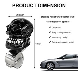 Wevdn Skull Steering Wheel Spinner Knob, Skull Turning Steering Wheel Assist Grip Handle with Hex Wrench, Skull Suicide Driving Booster Steering Wheel Spinner, Car Accessories (Black)