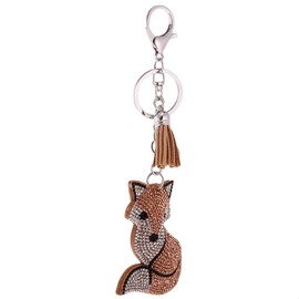 Crystal Rhinestone Charms Diamante Animals Eyes Charm Key Ring Pendant Key Chains Cute Purse Bag Gifts - Champagne Fox