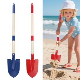 CIEOVO 2 Pcs Beach Shovels for Kids with Hardwood Handle, Blue Red Detachable Garden Beach Shovel Beach Play Tool for Digging Sand Beach Play Kids Adults Gifts