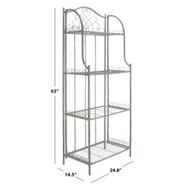 SAFAVIEH Outdoor Collection Amaris Victorian Antique Dark Green Wrought Iron 4-Tier Baker's Rack