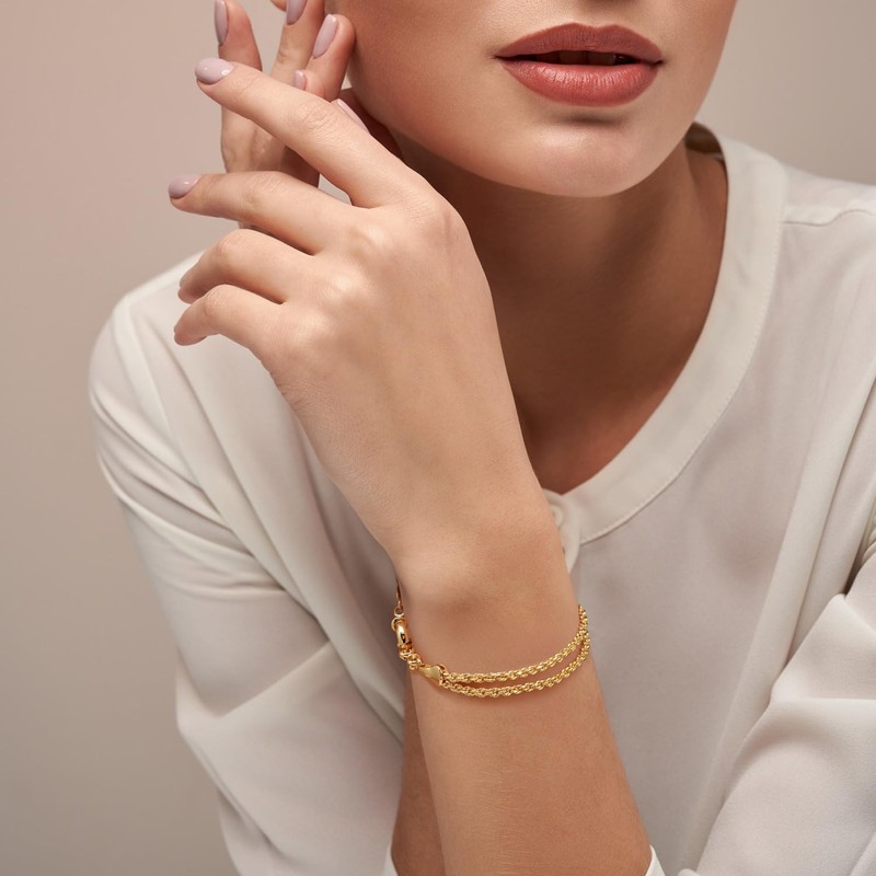 Yzytdgzy 14K Gold Bracelet For Women Layered Rope Bracelet For