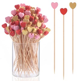 JtmyAota 100 Pack Heart-Shaped Bamboo Cocktail Picks, 4.7" Heart Toothpicks for Appetizers, Natural Bamboo Food Picks for Valentines Wedding Birthday Party Decoration
