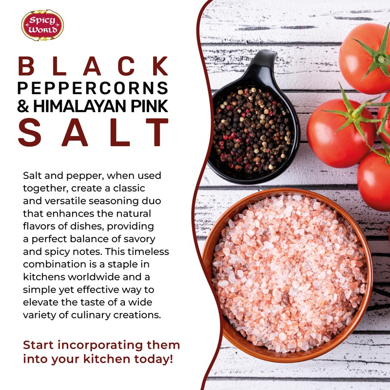 Spicy World Whole Black Peppercorns 16 Oz + Himalayan Pink
