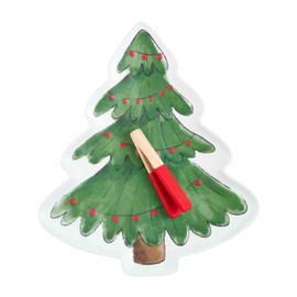 Mud Pie Christmas Tree Melamine Platter Set, platter 15" x 13" | tongs 6 1/2", Green