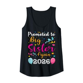 Womens Promoted To Big Sister Again 2026 Baby Shower Gifts Tank Top