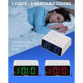 Homicial Digital Alarm Clock Radio with AM/FM Radio, Multi-Colors 1.4” LED Digits, Preset, Sleep Timer and Clear Display with Dimmer for Bedroom Bedside, Outlet Powered with Battery Backup (White)