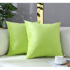 mixeoo Comfy Lime Green Throw Pillow Covers Decorative Square Solid Thick Velvet Super Soft Cushion Cases Home Decor for Sofa Couch Living Room Chair, Set of 2, 18 x 18 Inch