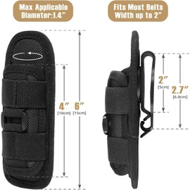 vitabiubiu Tactical Flashlight Pouch Holster with 360° Rotatable Belt Clip, Adjustable Torch Holder Case with Carabiner for Belt, Shoulder Strap, or Backpack, Fits Max 1.4" Dia Flashlights