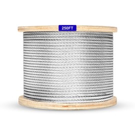 Thickened 3/16" Stainless Steel Cable, 250ft Wire Rope, 7X19 Strands Aircraft Cable, 3700lbs Breaking Strength, Zip Line for Heavy Duty Applications, Deck Railing, String Lights & Yard Zipline