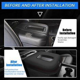 XYHGM Car Center Console Armrest Cover for Chevy Silverado & GMC Sierra 2019-2024 2025 Leather Anti-Scratch Central Arm Rest Box Lid Seat Cover Protector Accessories(Bucket Seat ONLY,Red Stitches)