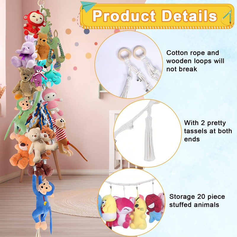 TenaLucy Hanging Stuffed Toy Holder, 2 m Cuddly Toy Storage
