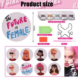 8pcs Diamond Painting Coasters Kits with Holder Diamond Art Coasters DIY Painting Female Pattern Friends Diamond Painting Girls Night Games Diamond Art Kits for Adults Home Decor