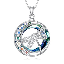 PELOVNY Chakra Dragonfly Necklace 925 Sterling Silver 7 Chakra Crystal Pendant Spiritual Jewelry Gifts for Women