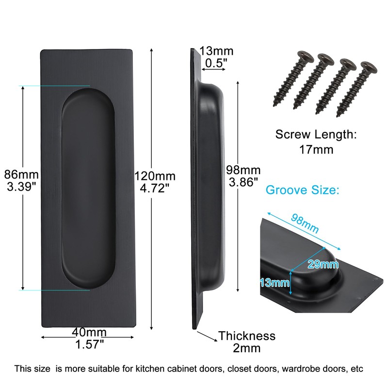 Malimali 120mm Sliding Door Handles Recessed Finger Flush Pulls for