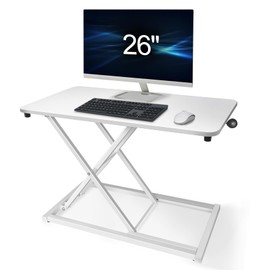 Aconcept Compact 26" White Lift Standing Desk Converter, Manual Adjustable Height Sit Stand up Desk Riser, for Monitor or Laptop Workstation