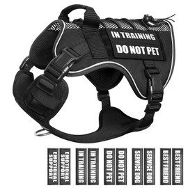 WINSEE Service Dog in Training Mesh Harness with 10 Pet Patches for Medium Dogs, Soft Air Mesh Breathable Tactical Dog Molle Vest, Reflective Military Pet Vest for Walking Hiking