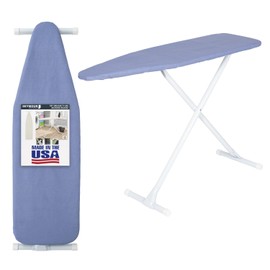 Ironing Board Full Size; Made in USA by Seymour Home Products (Solid Blue) Bundle Includes Cover + Pad | Iron Board w/Steel T-Legs Adjustable from Tabletop up to 36" High