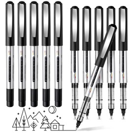 Gel Pens, 10 Pack Writing Pens, Quick-Drying Black Pens Ballpoint, Write Smoothly Pens Black Ink, Liquid Ink Rollerball Pen, 0.5mm Ink Pen, Gel Pens for Writing, School, College, Work, Home Office