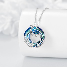 YFN Turtle Chain Sterling Silver Crystal Turtle Pendant Necklaces Ocean Jewellery Gift for Her Mum Wife Friends Crystal Necklace for Women, Sterling Silver, Cubic Zirconia Opal