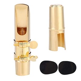 Alomejor Alto Sax Mouthpiece Professionals Gold Plated Metal Saxophone Mouthpiece Pads with hat Pads