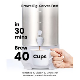 SYBO 45Cup Coffee Urn, Commercial Grade Stainless Steel Percolate Coffee Maker, Removable Filter, Easy to Clean, Hot Water Urn for Catering, Hot Beverage Dispenser with Cool-Touch Handles, 4.5L, Grey