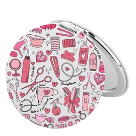 BEKECH Hair Stylist Compact Mirror Hairdresser Gifts Valentine Birthday Salon Makeup Mirror Hairstylist Cosmetology Gift (red)