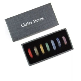 NEW Engraved Chakra Stone Set (Boxed) - Seven 1" Natural Gem Oval w/ Gold Enamel