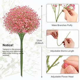 N&T NIETING Babys Breath Artificial Flowers Bulk, 15Pcs Fake Gypsophila Bouquet Flowers Real Touch Faux Babies Breath Arrangement for Wedding Floral Party Home Centerpieces Vase Decoration, Pink