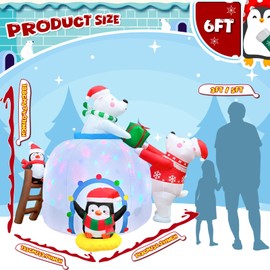 OurWarm 6FT Christmas Inflatables Polar Bear Family Igloo Christmas Decorations, Cute Christmas Blow Ups Polar Bear Decor Built-in Rotating Colorful LED Lights for Yard Lawn Outdoor Christmas Decor