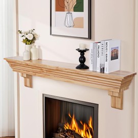 Wood Fireplace Mantel with Corbels - 54 Inch Rustic Floating Mantel Shelf for Living Room, Wall-Mounted Solid Fireplace Mantle with Angled Ends Decor for Bedroom, TV, Books, Natural