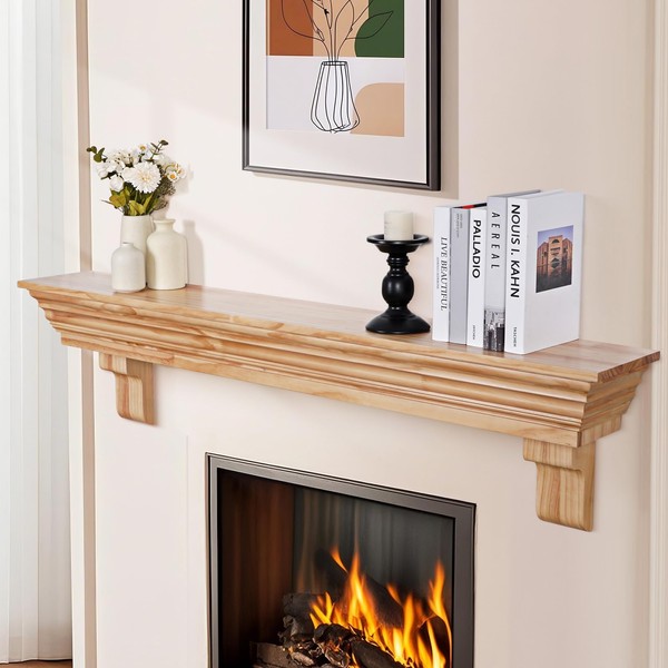 Wood Fireplace Mantel with Corbels - 54 Inch Rustic Floating