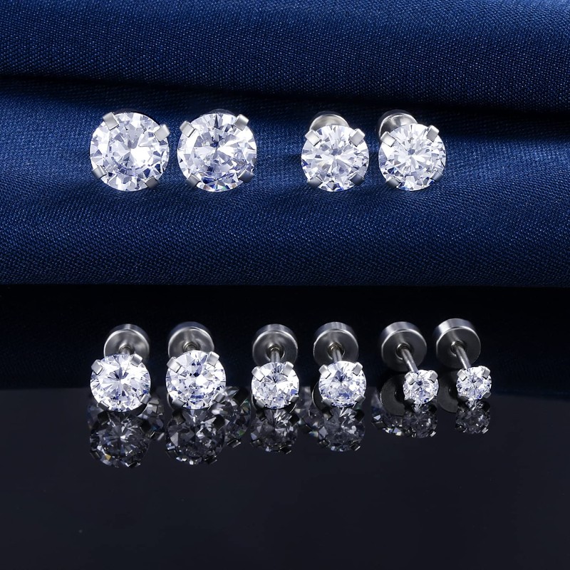Hypoallergenic Cubic Zirconia 316L Earrings 5 Pairs Stud Earrings Set