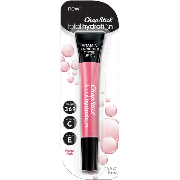 ChapStick Total Hydration (Warm Pink Tint, 0.24 Ounce) Vitamin Enriched Tinted Lip Oil, Vitamin C, Vitamin E, Contains Omega 3 6 9
