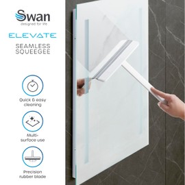 Swan Elevate Seamless Squeegee with Flexible Precision Rubber Blade, Perfect for Wet Rooms, Showers, Windows, Rust-Resistant and Hanging Hole, White