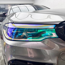 LZLRUN Extra-Wide Headlight Taillight Vinyl Tint Wrap 16 Inch x 60 Inch Roll Self Adhesive Fog Light Film Sheet Sticker Cover (Chameleon Transparent)