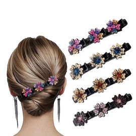 4Pcs Sparkling Crystal Stone Braided Hair Clips,Crystal Stone Braided Hair Clips Women Hair Accessories for Styling Sectioning,Braided Hair Clips for Women,Hair Clips for Quick Change of Look Styling