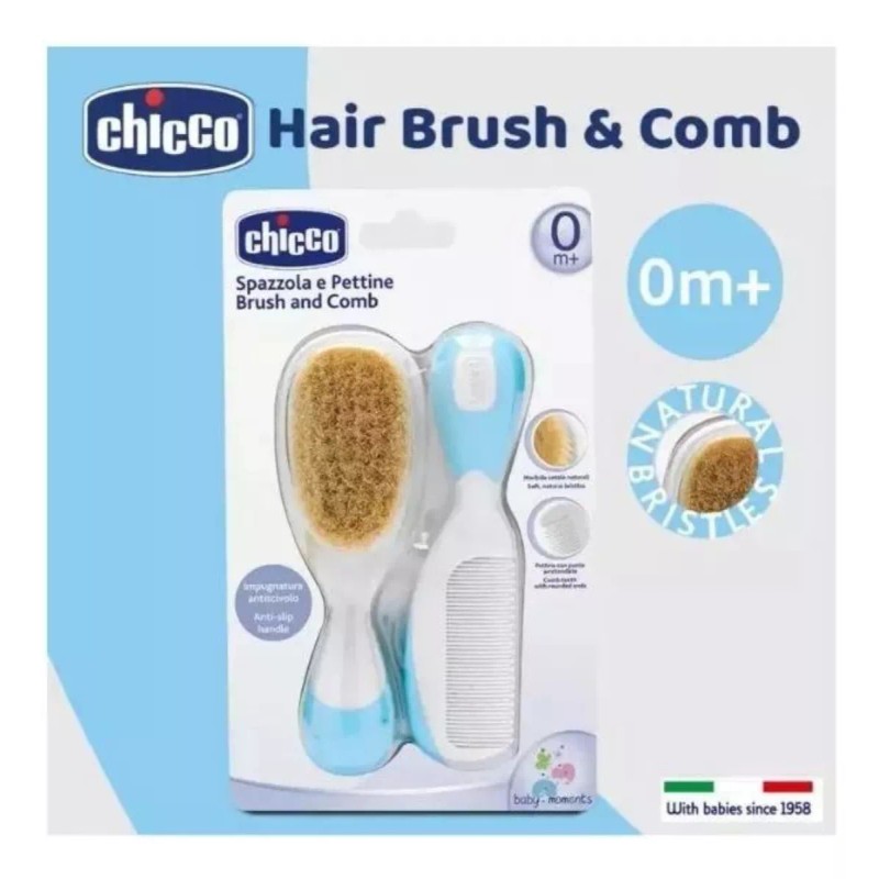 Chicco Cepillo Y Peine Chicco Bebé Cerdas Naturales 0m+ Azul