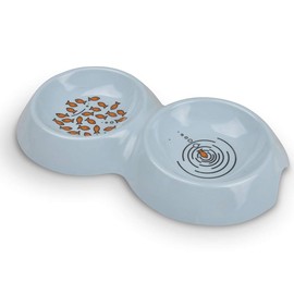 Van Ness - Ecoware Double Cat Dish, Renewable & Sustainable Bamboo Plant Material, Shallow & Wide Bowl, Whisker Friendly, Non-Skid Silicone Feet, Unbreakable, BPA-Free (8 oz Per Side, 16 oz Capacity)