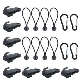 Tarpaulin Tensioner Clips, 8 Pieces Tarpaulin Tensioners with Hooks and 8 Pieces Elastic Straps with Ball, Shark-Shaped Tarp Clips, Durable Set for Tarpaulin, Tarp, Camping, Motorhome Accessories