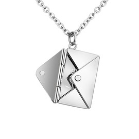 Fuqimanman2020 Envelope Necklace with Message Love You for Her Love Letter Necklace Hidden Message Secret Locket Necklace Birthday Gifts-Silver