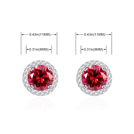 YOQUCOL Bright 8mm Red Cubic Zirconia Crystal Stud Earrings Round Pierced Earring For Women