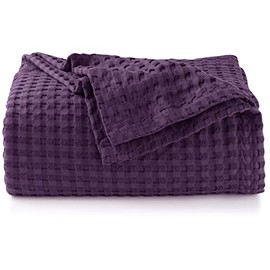 Utopia Bedding 100% Cotton Waffle Weave Blanket [Queen Size] - Luxury Breathable Skin - Friendly Blanket - Perfect for Layering Any Bed for All Season (90 x 90 Inch â Plum)