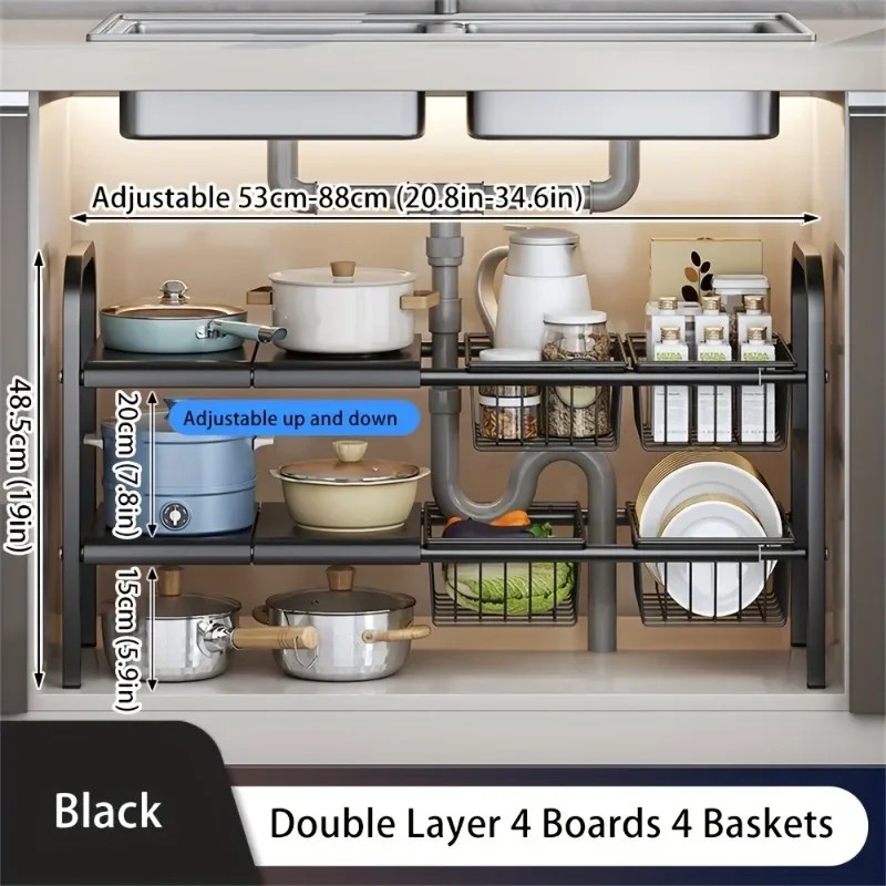 Expandable Under-Sink Organizer for Kitchen & Bathroom – Single-Tier 3-Panel