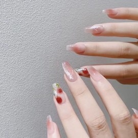 Set of 24 Nail Tips, Cute Rose Flower Nails, Coming-of-Age Ceremony, Reception, Party, After-Party, Wedding