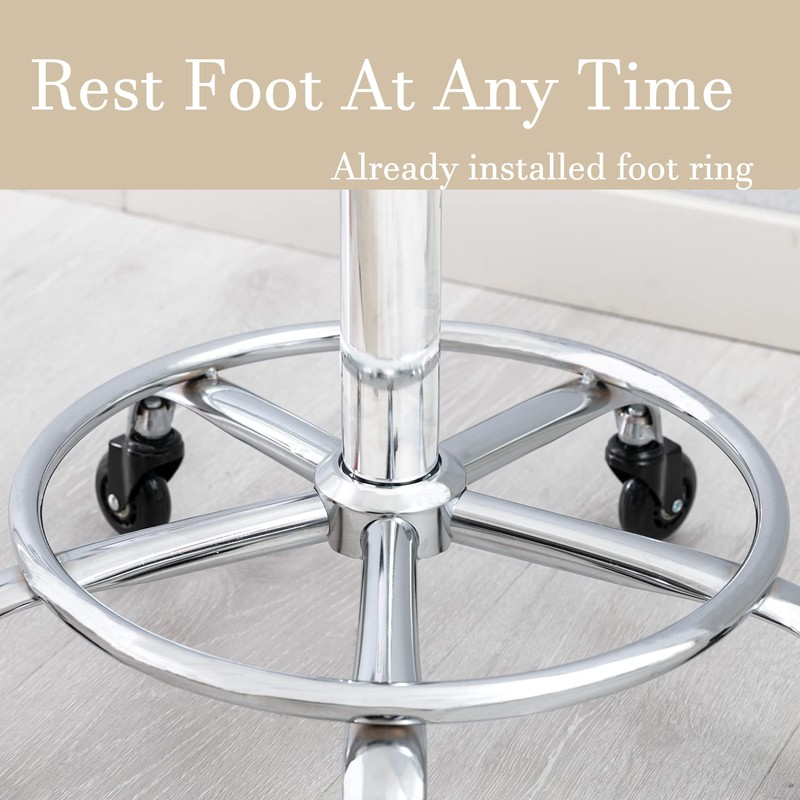 CoVibrant Wide Rolling Stool with Locking Wheels Footrest Adjustable Height