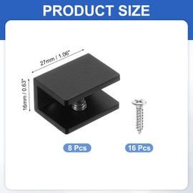 PATIKIL 8 Pcs Adjustable Frameless Glass Shelf Bracket, 8-10 mm Shower Glass Clamp Clip Wall Mounted Zinc Alloy Clamp Holder Rectangular for Wall Wood Shower Acrylic Shelf Brushed, Black