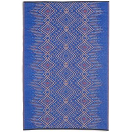 Fab Habitat Boho Southwestern Tribal Outdoor Rug - Waterproof, Crease-Free Fade Resistant, Reversible - Recycled Plastic - Patio Porch Balcony Deck Yard Garden - Jodhpur Multi Blue - 8x10 ft