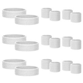 Samoyee 18 Pcs Sweatbands for Kids Sports Colorful Elastic Headband Wrist Bands Sets Moisture Wicking Sweat Band for Team Activity, Basketball, Football, Running, Gym & Exercise (White)